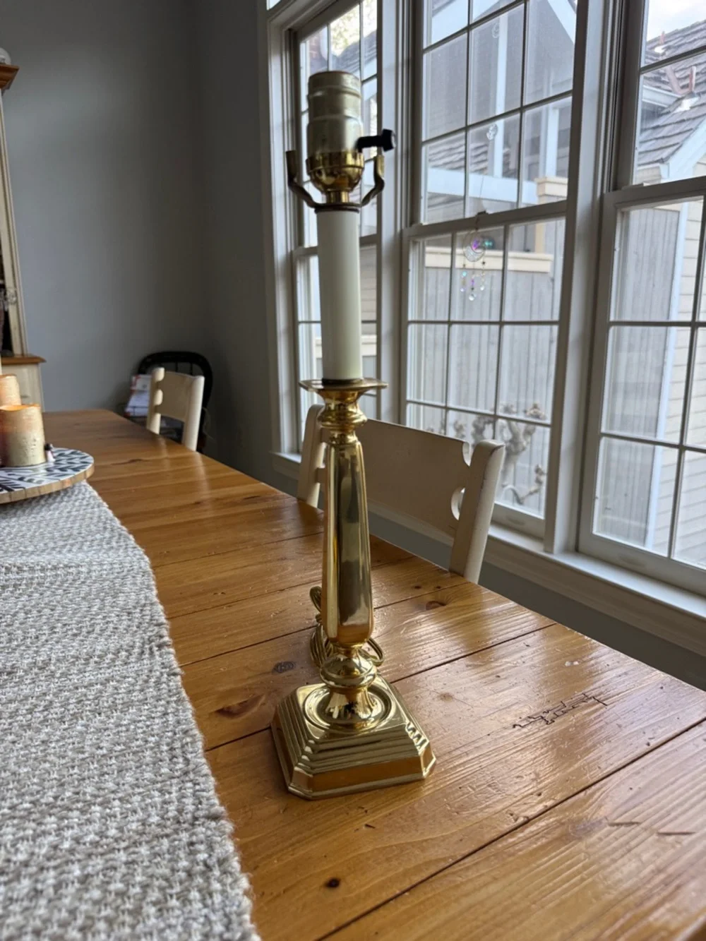 Gold-tone Taper Candlestick Table Lamp Tall Brass Finish